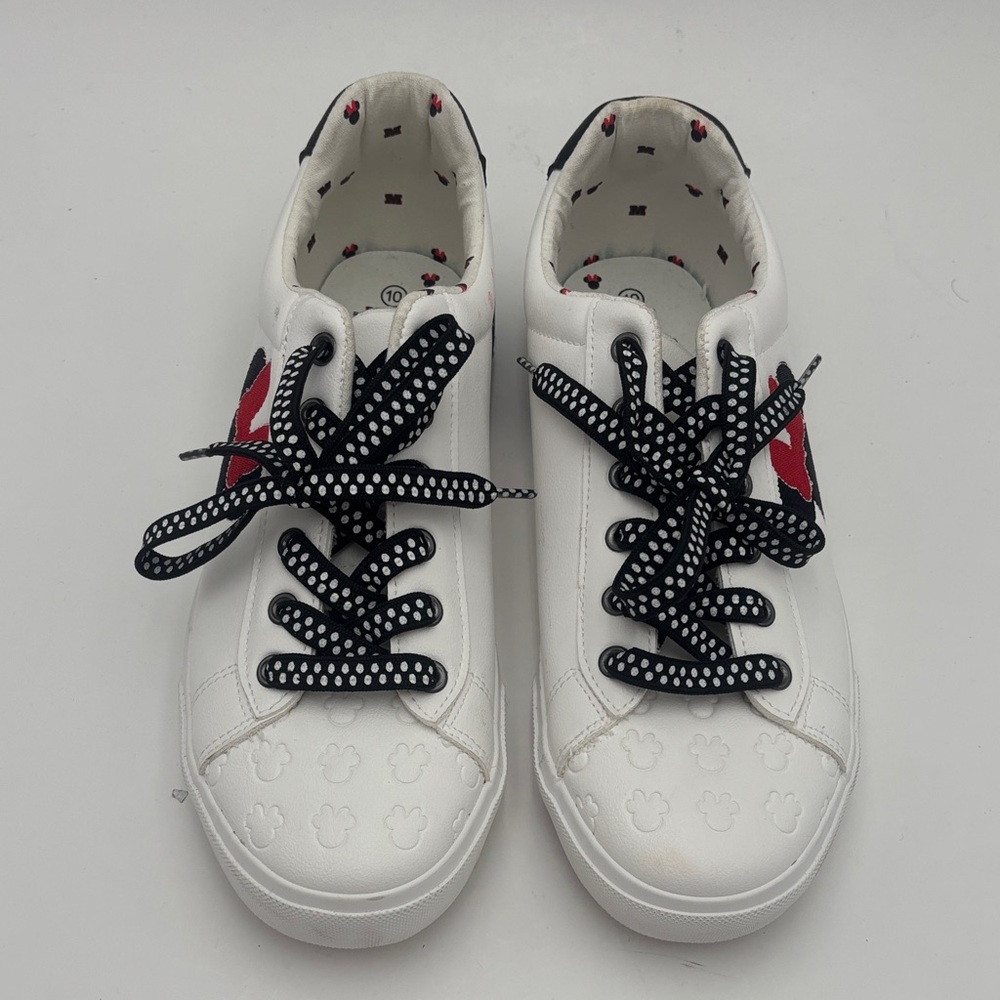Disney White Sneakers with Black Polka Dot Laces‎ and Red Mickey Accent